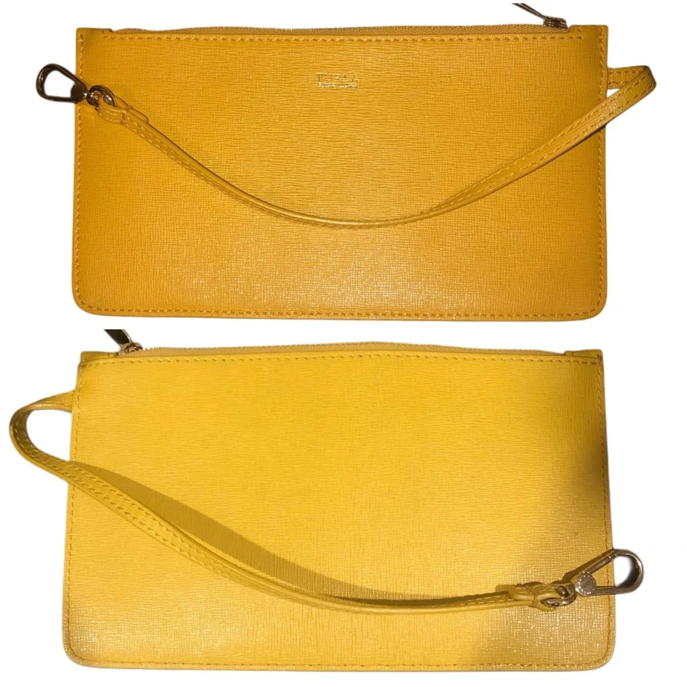 FURLA Yellow Leather Bucket Bag with Drawstring Closure and Nickel Hardware